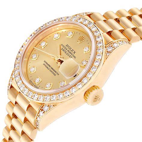 gold with diamonds rolex watch ladies|rolex diamond bezel prices.